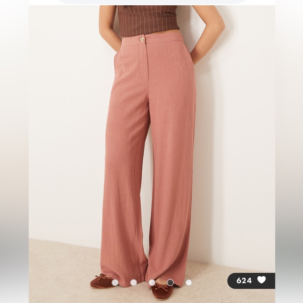 ASOS High-Rise Wide-Leg Pants in Apricot - size 12 tall - Picture 2 of 13